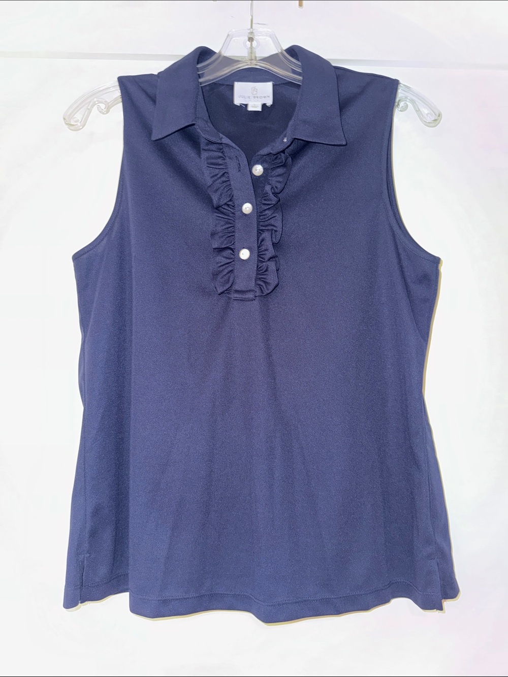 JB by Julie Brown Navy Sleeveless Ruffle Polo Tank
